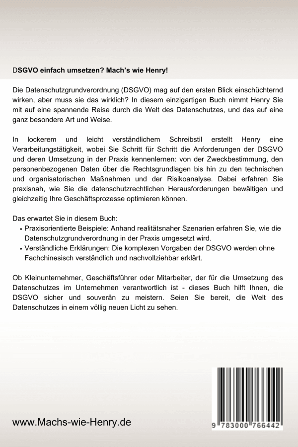 Taschenbuch: "DSGVO einfach umsetzen? Mach's wie Henry!" – Bild 2