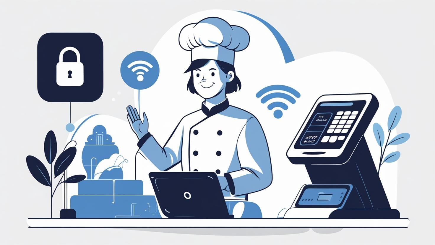 Datenschutz in der Gastronomie: Eine Frau mit Kochm&uuml;tze, die hinter einer Registrierkasse steht